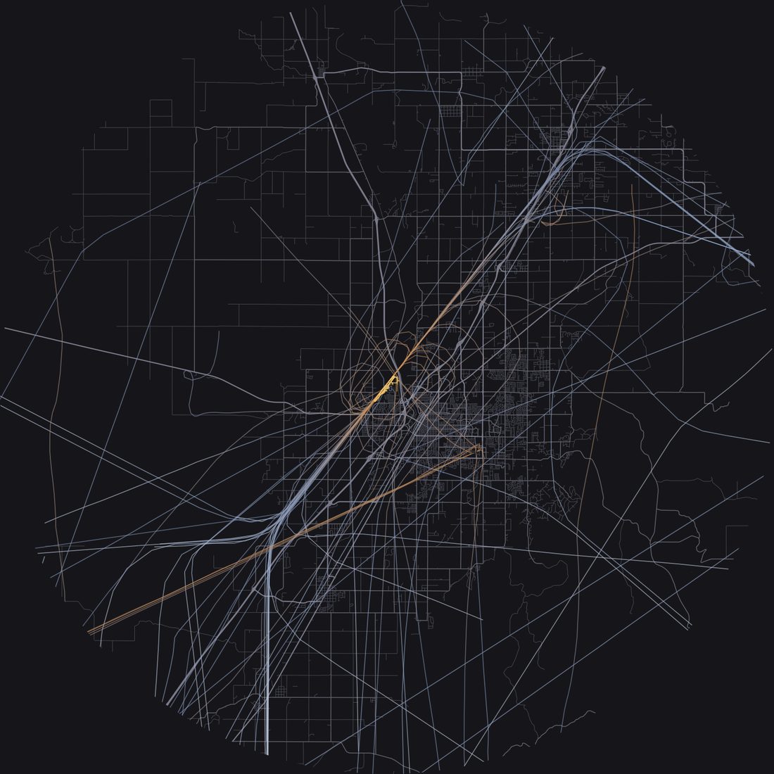 Every aircraft below 15,000 feet within 28 km of Idaho Falls Regional Airport on Tuesday, March 24, 2026, over the street map