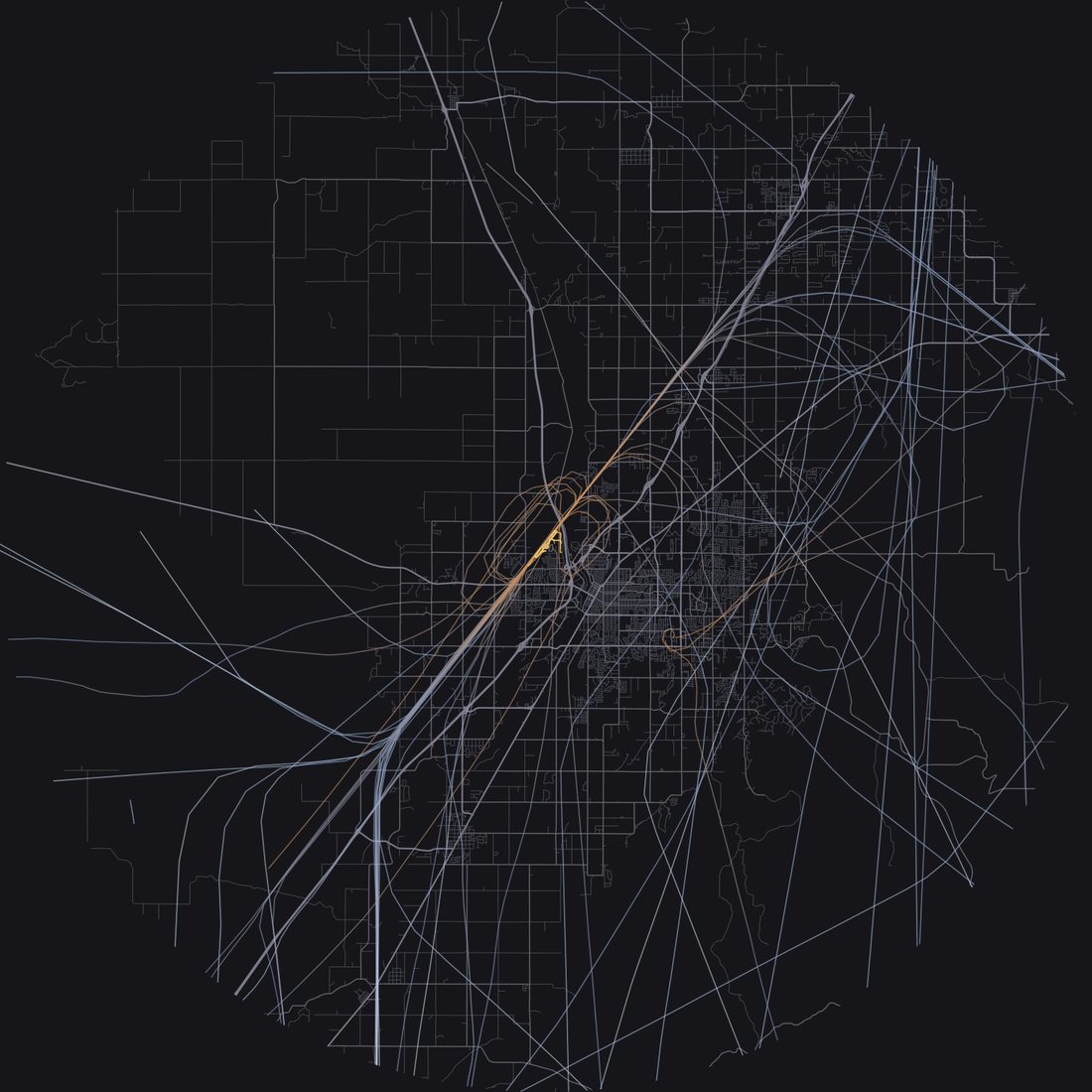 Every aircraft below 15,000 feet within 28 km of Idaho Falls Regional Airport on Thursday, March 26, 2026, over the street map