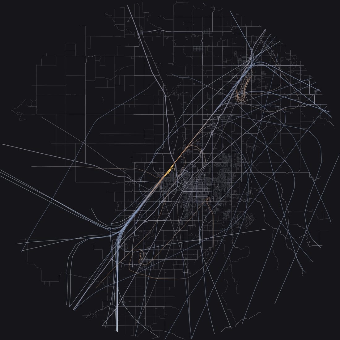 Every aircraft below 15,000 feet within 28 km of Idaho Falls Regional Airport on Tuesday, March 31, 2026, over the street map