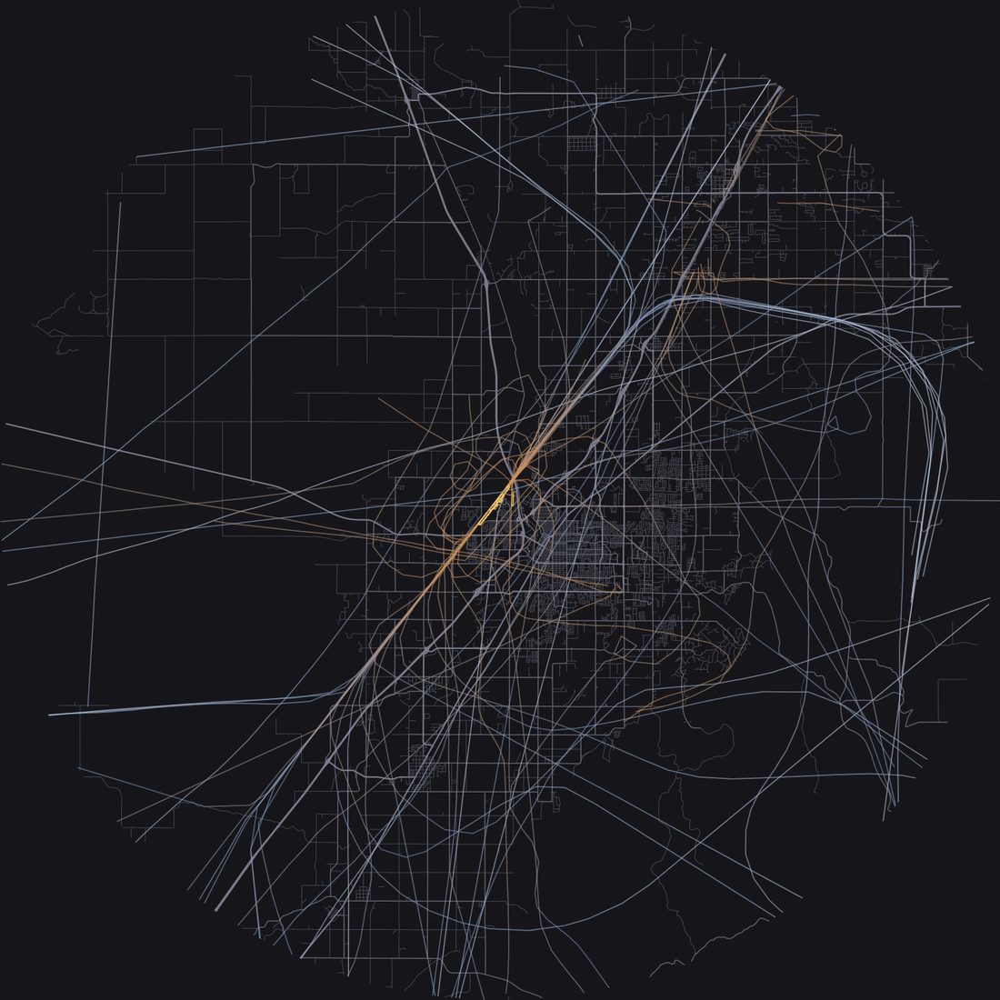 Every aircraft below 15,000 feet within 28 km of Idaho Falls Regional Airport on Sunday, April 5, 2026, over the street map