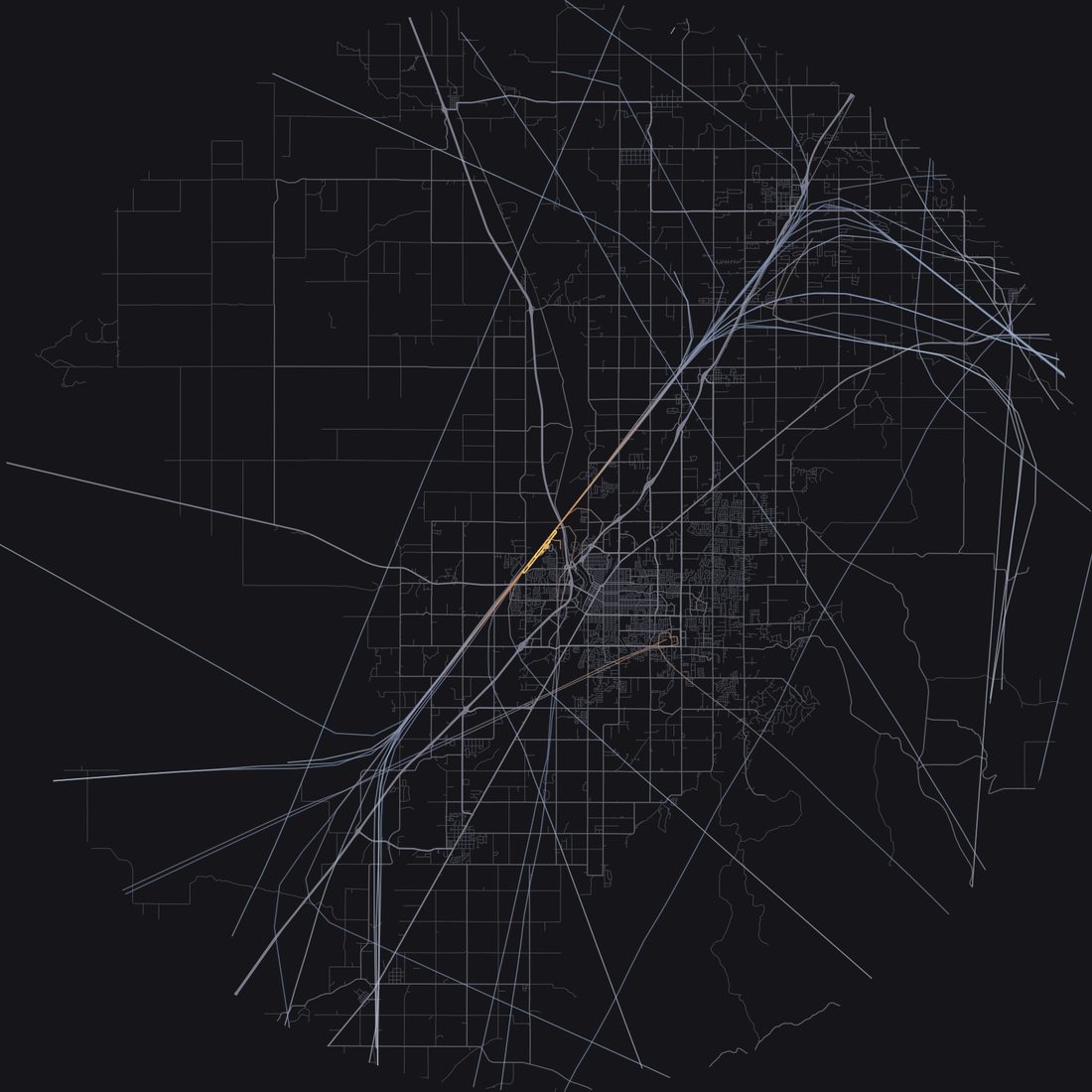 Every aircraft below 15,000 feet within 28 km of Idaho Falls Regional Airport on Sunday, April 12, 2026, over the street map