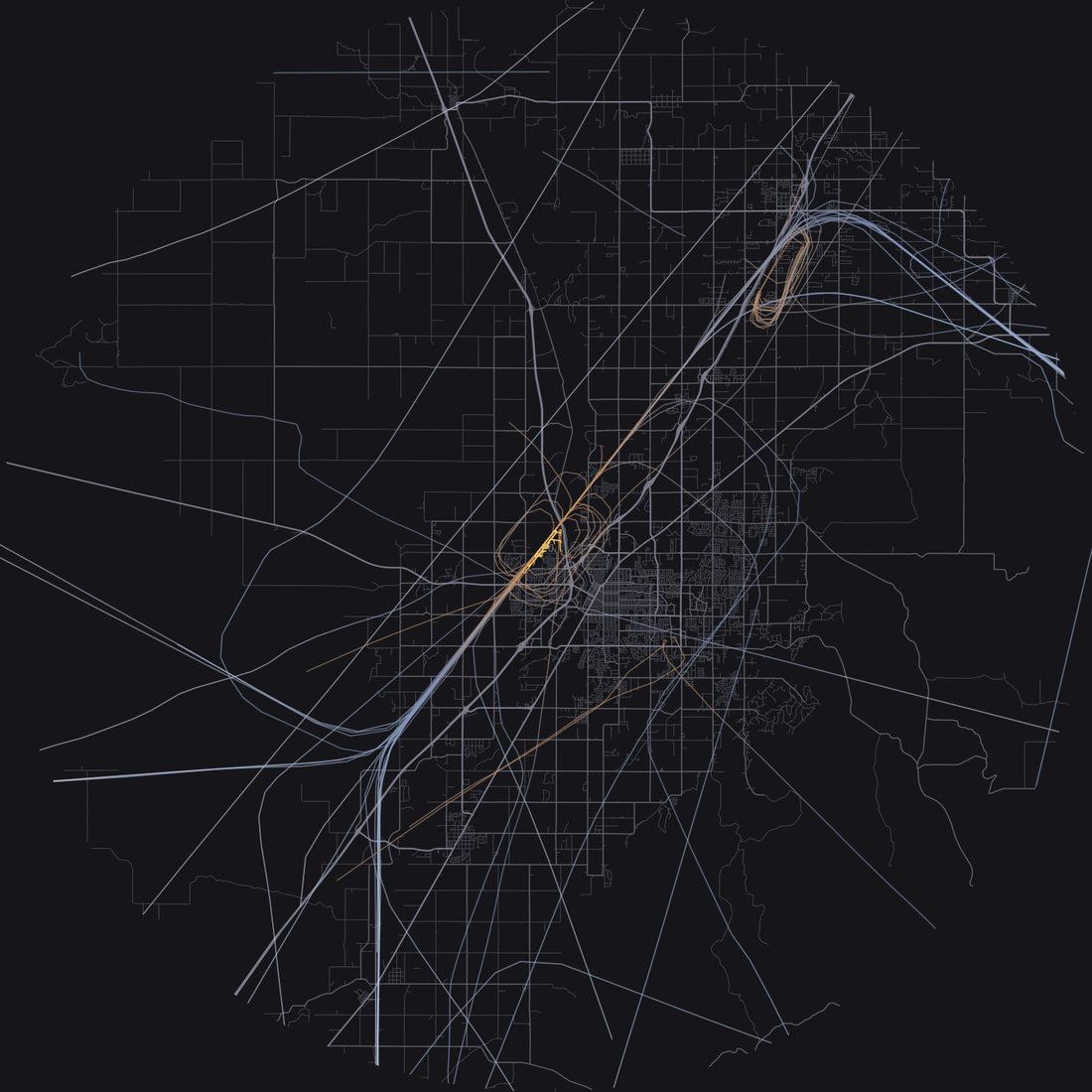 Every aircraft below 15,000 feet within 28 km of Idaho Falls Regional Airport on Tuesday, April 14, 2026, over the street map