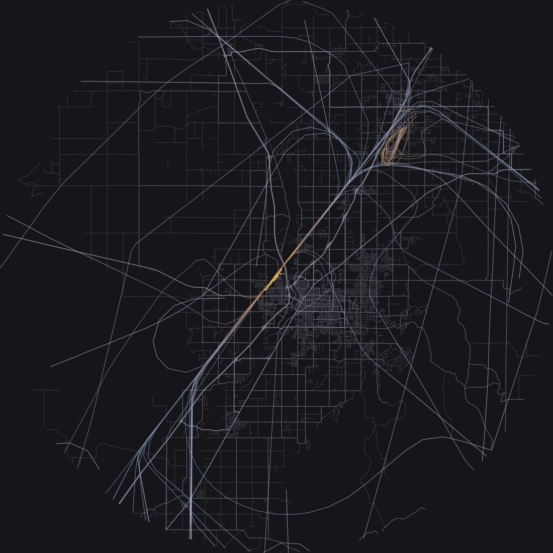Every aircraft below 15,000 feet within 28 km of Idaho Falls Regional Airport on Friday, April 24, 2026, over the street map