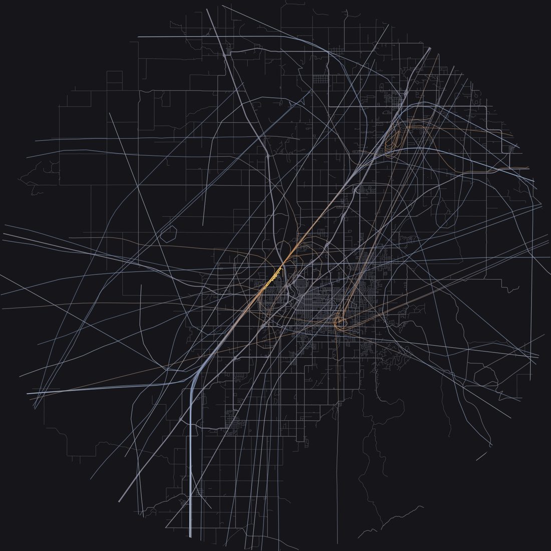 Every aircraft below 15,000 feet within 28 km of Idaho Falls Regional Airport on Monday, May 11, 2026, over the street map