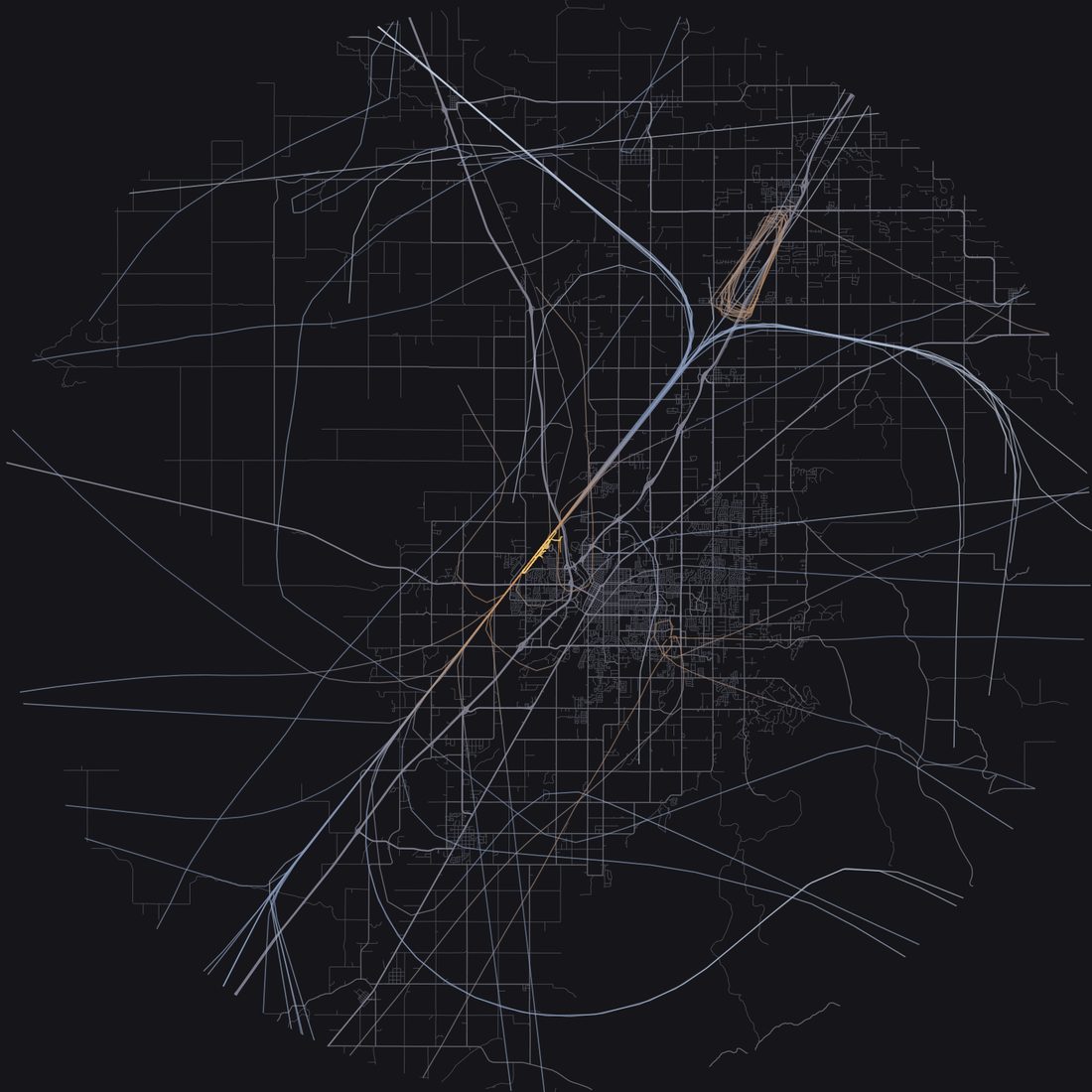 Every aircraft below 15,000 feet within 28 km of Idaho Falls Regional Airport on Sunday, May 17, 2026, over the street map