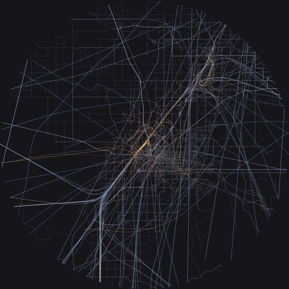 Every aircraft below 15,000 feet within 28 km of Idaho Falls Regional Airport on Friday, June 5, 2026, over the street map