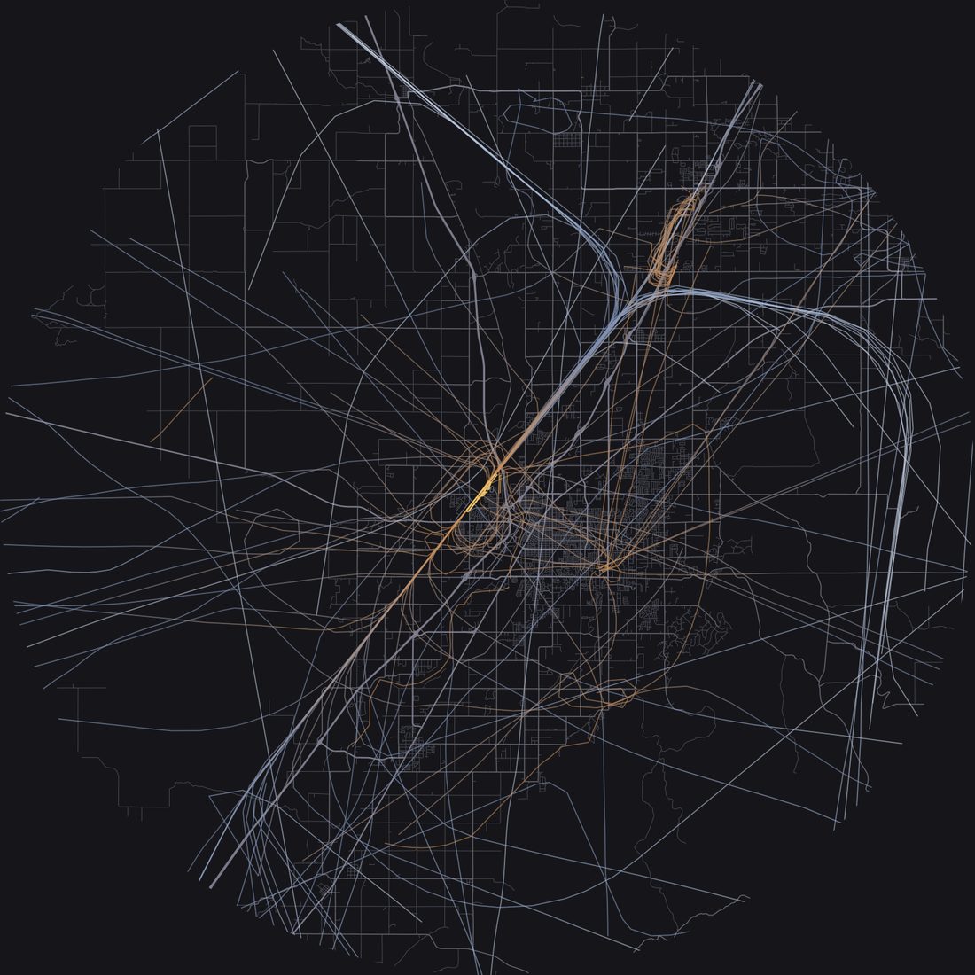Every aircraft below 15,000 feet within 28 km of Idaho Falls Regional Airport on Sunday, June 14, 2026, over the street map
