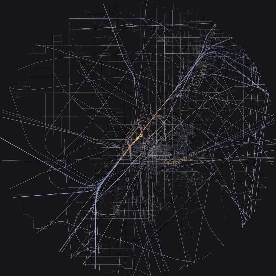 Every aircraft below 15,000 feet within 28 km of Idaho Falls Regional Airport on Tuesday, June 16, 2026, over the street map