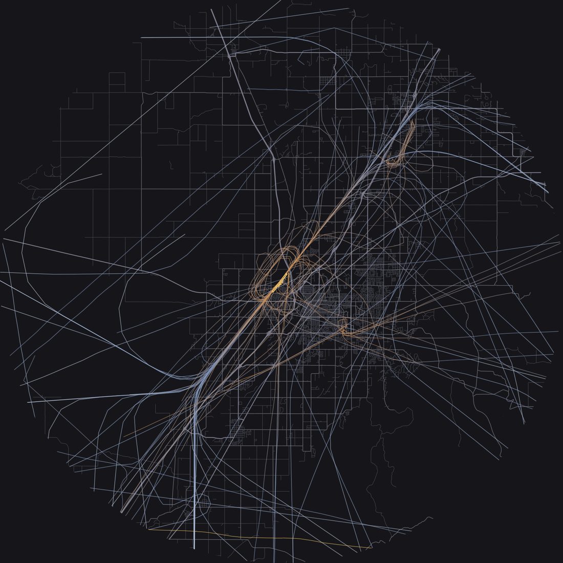 Every aircraft below 15,000 feet within 28 km of Idaho Falls Regional Airport on Monday, June 22, 2026, over the street map