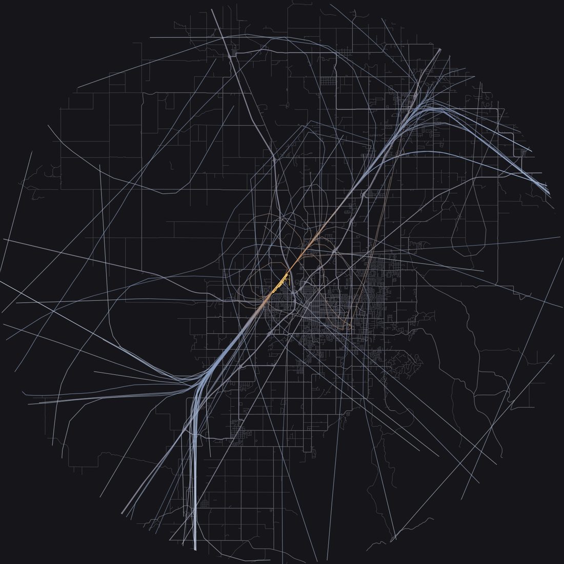 Every aircraft below 15,000 feet within 28 km of Idaho Falls Regional Airport on Saturday, June 27, 2026, over the street map