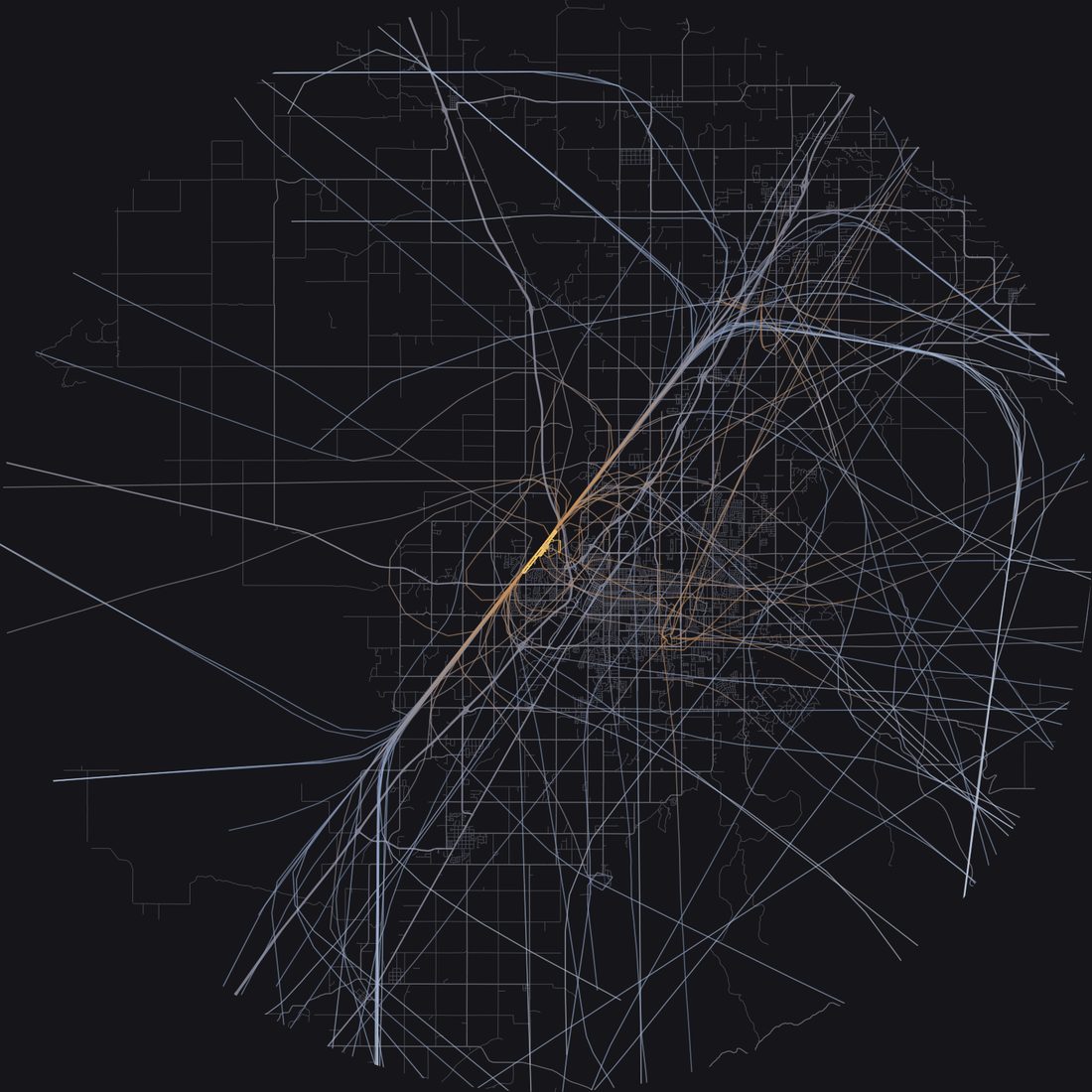 Every aircraft below 15,000 feet within 28 km of Idaho Falls Regional Airport on Sunday, July 5, 2026, over the street map