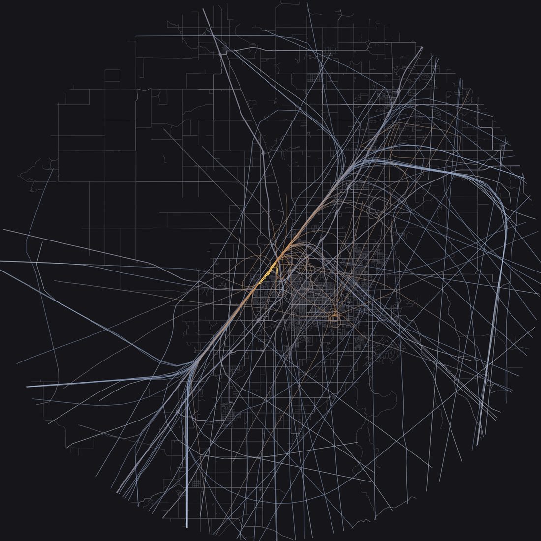 Every aircraft below 15,000 feet within 28 km of Idaho Falls Regional Airport on Sunday, July 12, 2026, over the street map