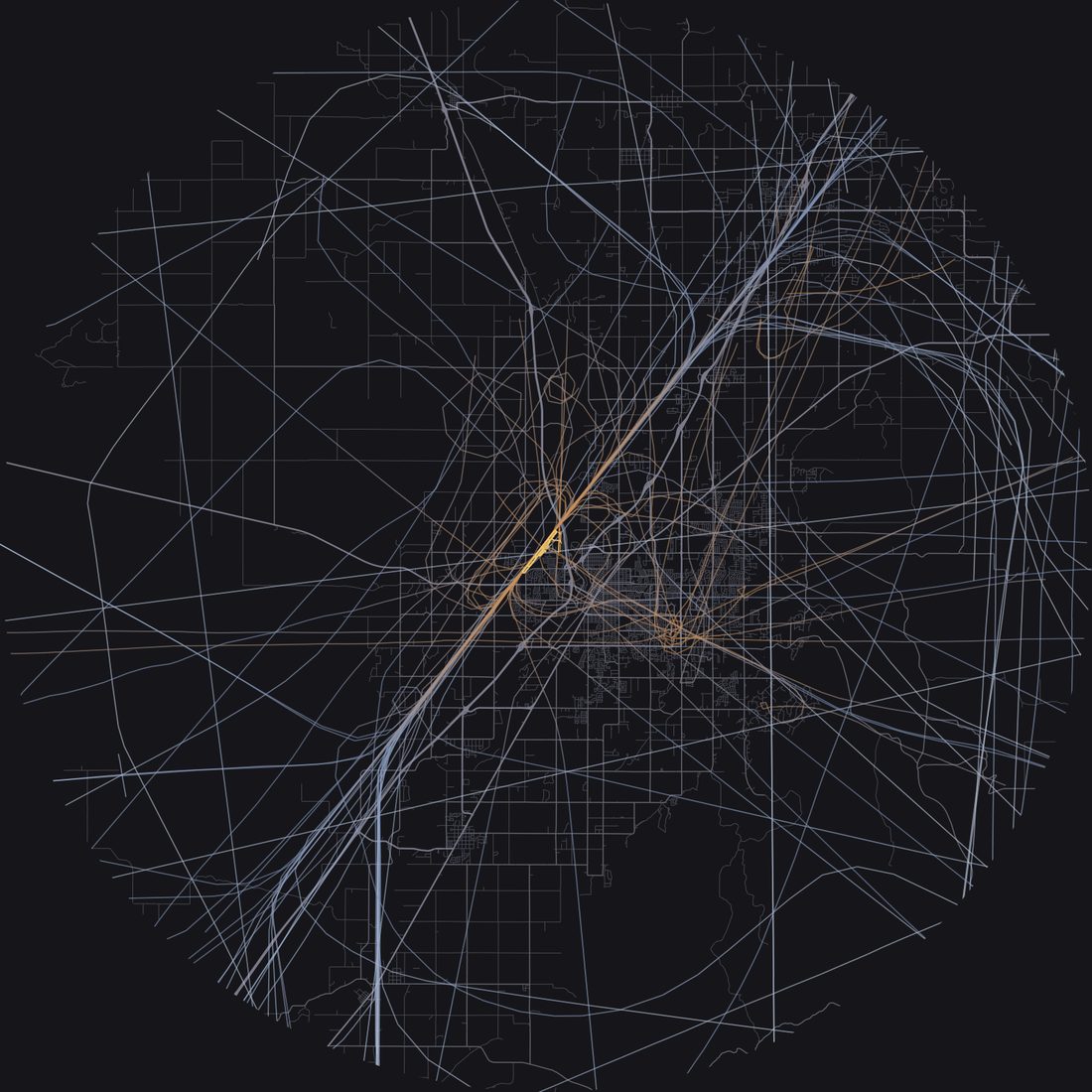 Every aircraft below 15,000 feet within 28 km of Idaho Falls Regional Airport on Sunday, July 19, 2026, over the street map