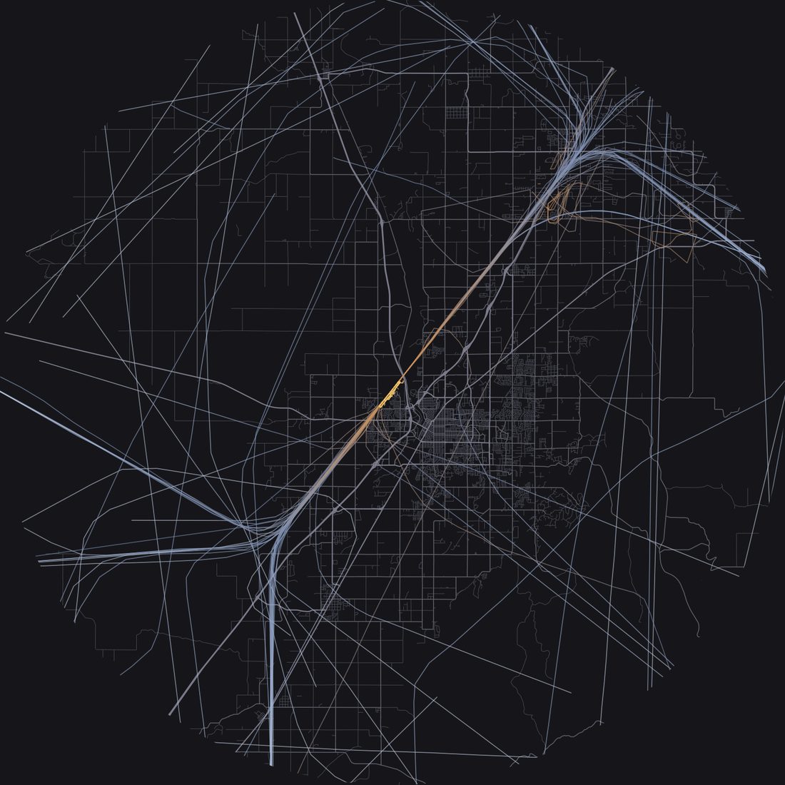 Every aircraft below 15,000 feet within 28 km of Idaho Falls Regional Airport on Monday, July 27, 2026, over the street map