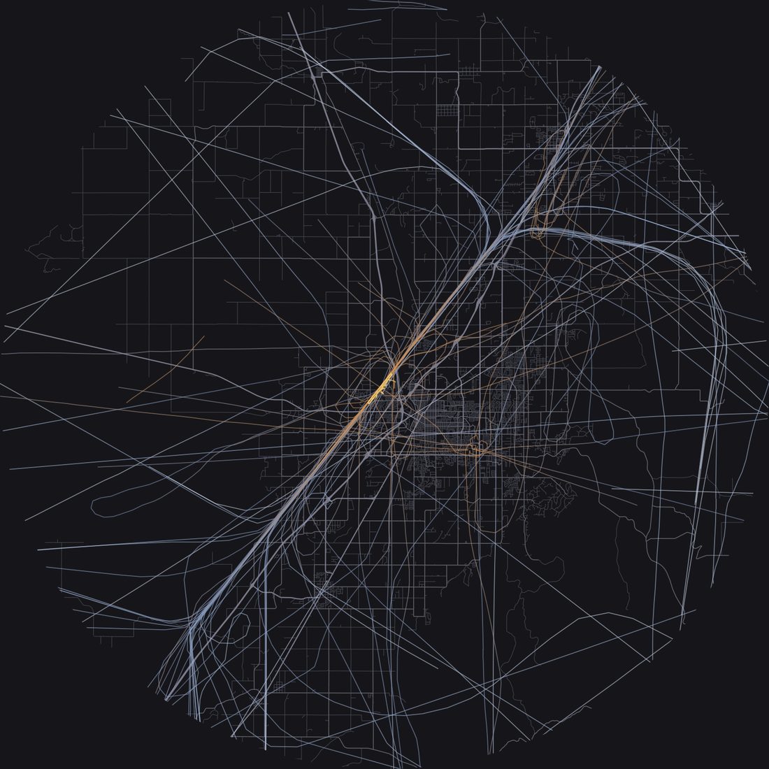Every aircraft below 15,000 feet within 28 km of Idaho Falls Regional Airport on Monday, August 3, 2026, over the street map