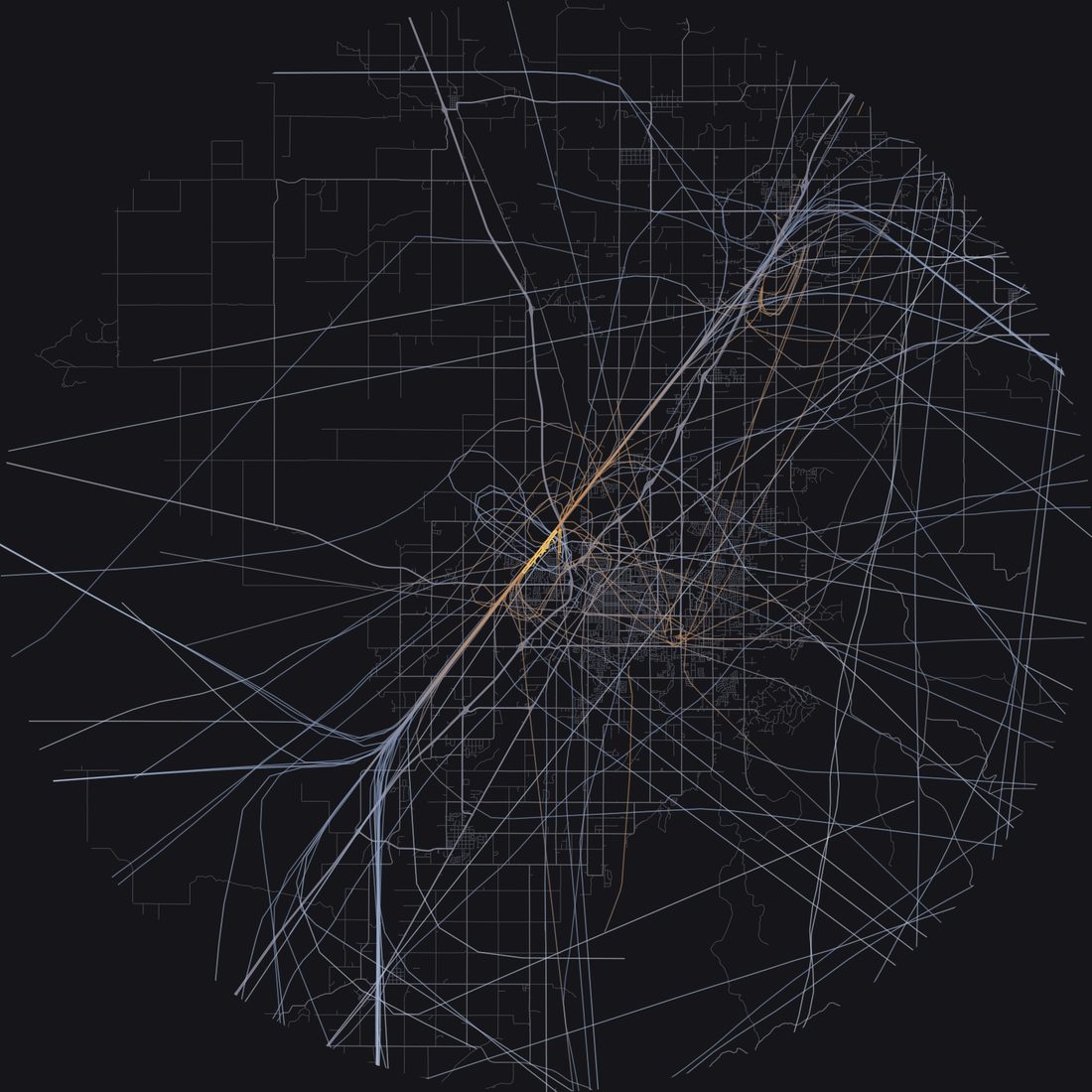 Every aircraft below 15,000 feet within 28 km of Idaho Falls Regional Airport on Tuesday, August 11, 2026, over the street map