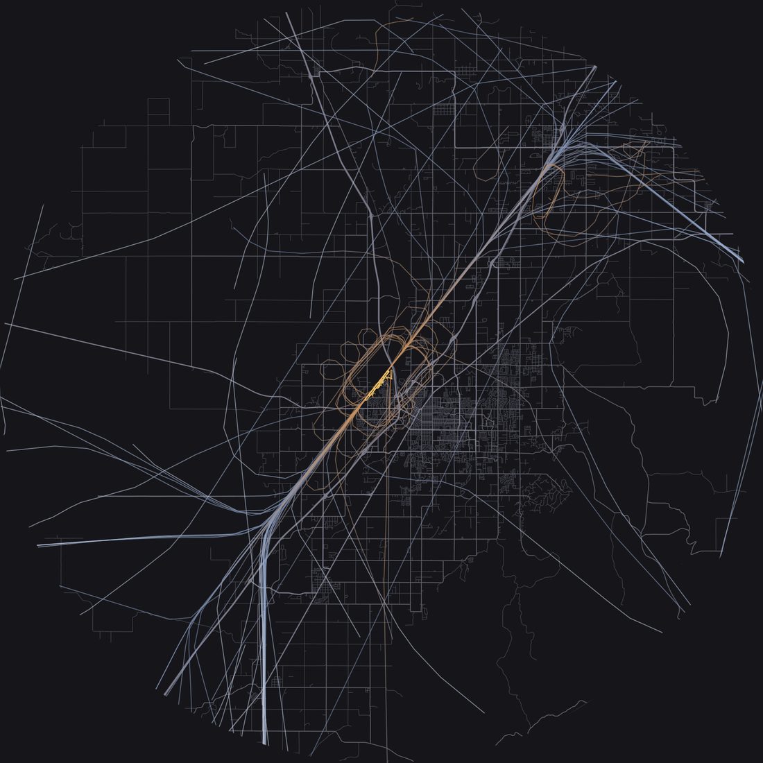 Every aircraft below 15,000 feet within 28 km of Idaho Falls Regional Airport on Friday, August 14, 2026, over the street map