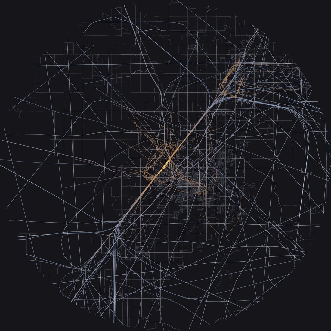 Every aircraft below 15,000 feet within 28 km of Idaho Falls Regional Airport on Sunday, August 16, 2026, over the street map
