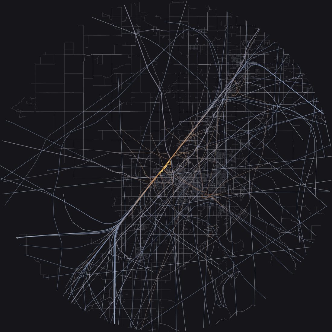 Every aircraft below 15,000 feet within 28 km of Idaho Falls Regional Airport on Sunday, September 27, 2026, over the street map